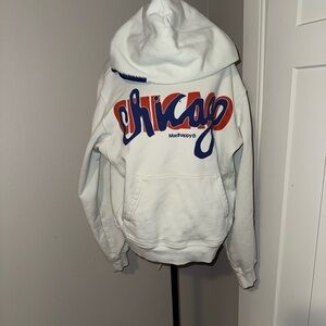 Madhappy White Hoodie with Blue and Red Accents